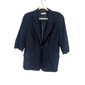 Coldwater Creek Linen Neutral Blazer Black 10 Classic Chic Preppy Minimalist